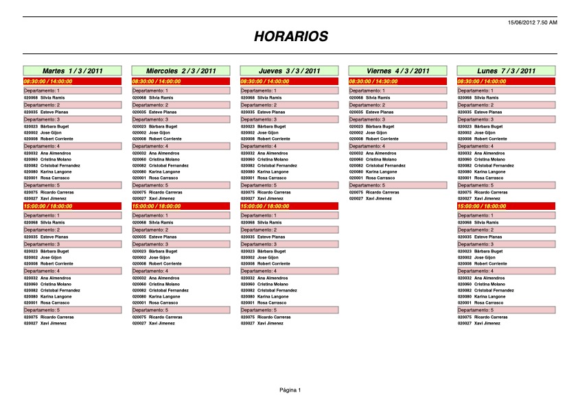 Informe de horarios Informe de horarios
